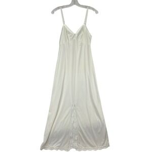 Vintage Ivory Slip Dress Lace Inset Long Silky Nightgown Lingerie